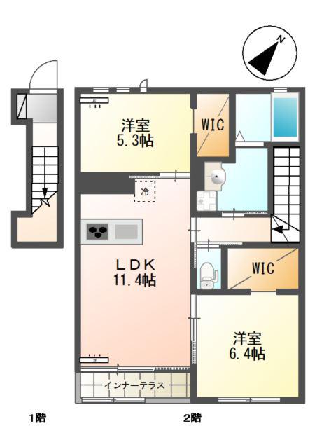 ラフィーネA(2LDK/2階)の間取り写真