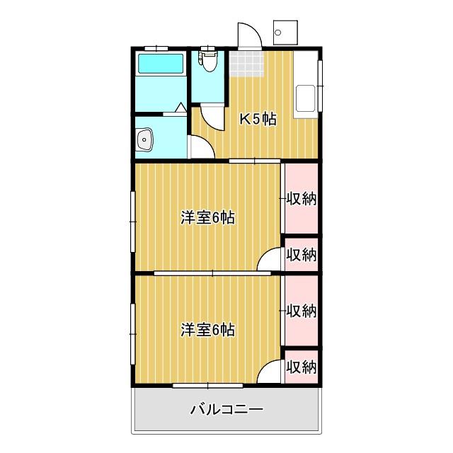 JR身延線 東花輪駅 徒歩11分 2階建 築40年(2K/1階)の間取り写真