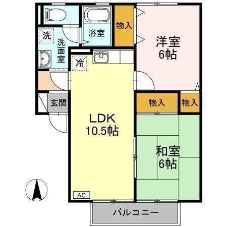 セジュール力石 A棟(2LDK/2階)の間取り写真