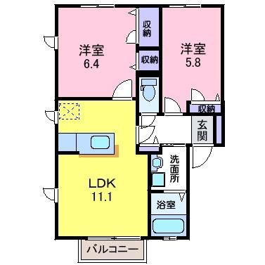 LUMIERE B(2LDK/1階)の間取り写真