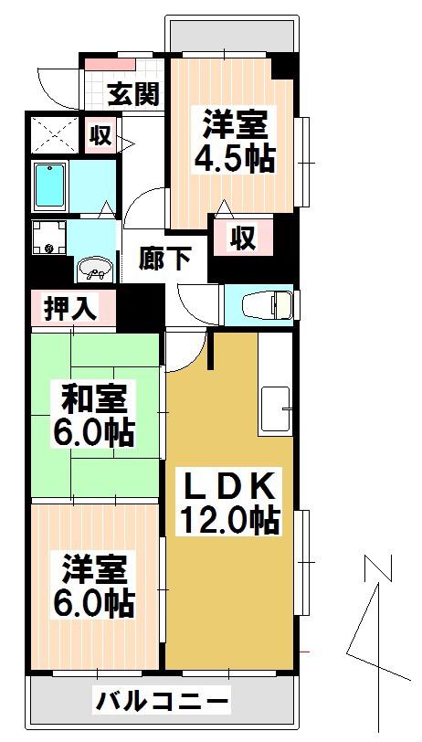 ファミール鶴里(3LDK/4階)の間取り写真