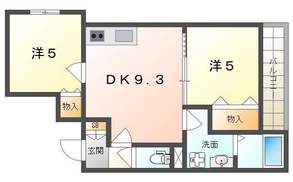 クリエオーレ星田(2DK/2階)の間取り写真