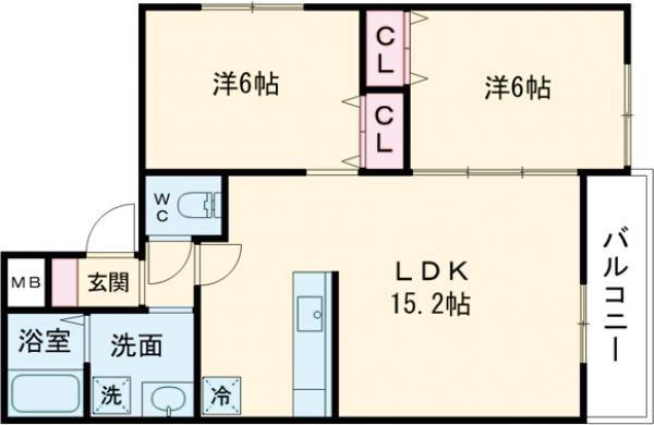 曳野PJ(2LDK/1階)の間取り写真