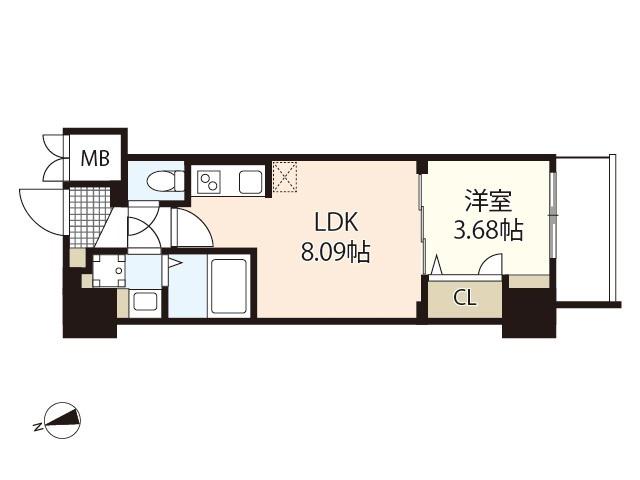 S-RESIDENCE観音公園ALORIA(1LDK/3階)の間取り写真