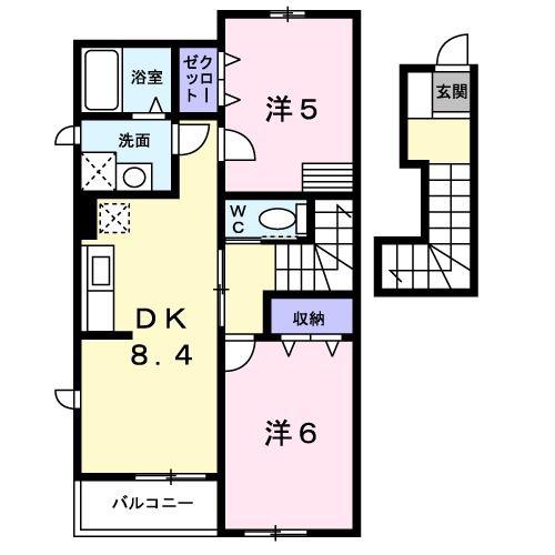 バーミィ NANOHANA A(2DK/2階)の間取り写真