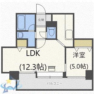 グランルミネ山鼻(1LDK/6階)の間取り写真