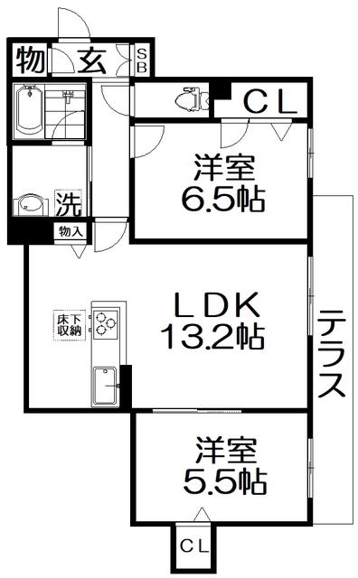 シャーメゾン CHOUETTE(2LDK/1階)の間取り写真