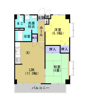 ネオハイム永田(2LDK/4階)の間取り写真