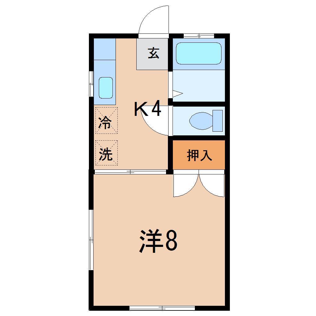 キャッスル冠木A(1K/2階)の間取り写真