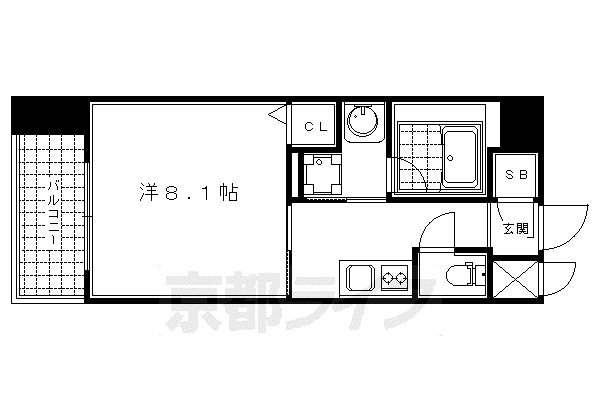 ジョイシティ二条城前(1K/8階)の間取り写真