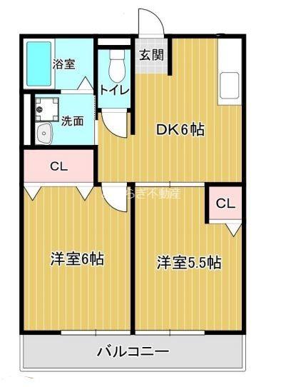 シティハイム浅田(2DK/2階)の間取り写真