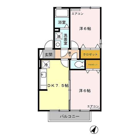 ファミール A(2DK/2階)の間取り写真