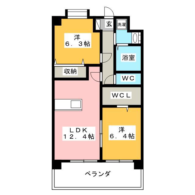 スカイシャトレ曰佐(2LDK/4階)の間取り写真