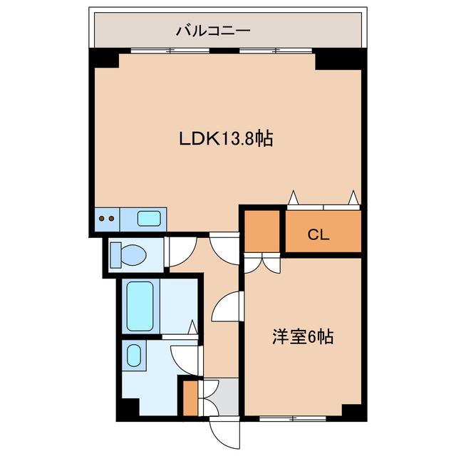 ロイヤルシティ参番館 若松町(1LDK/2階)の間取り写真