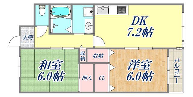 ヤジマハイツ(2DK/4階)の間取り写真