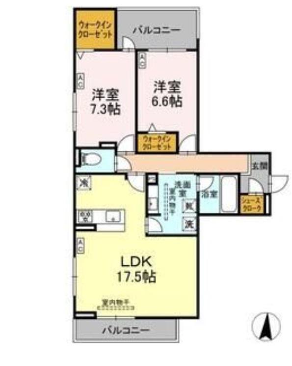 セレスティア檀溪通(2LDK/3階)の間取り写真