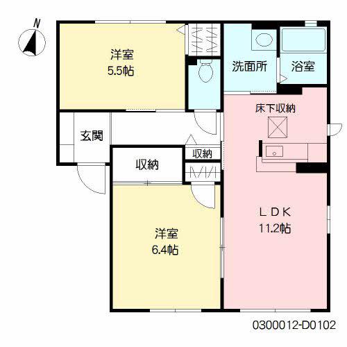 ハーティストN D棟(2LDK/1階)の間取り写真