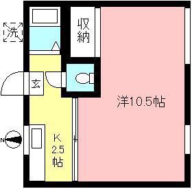 鶴山ハイツ(1K/2階)の間取り写真