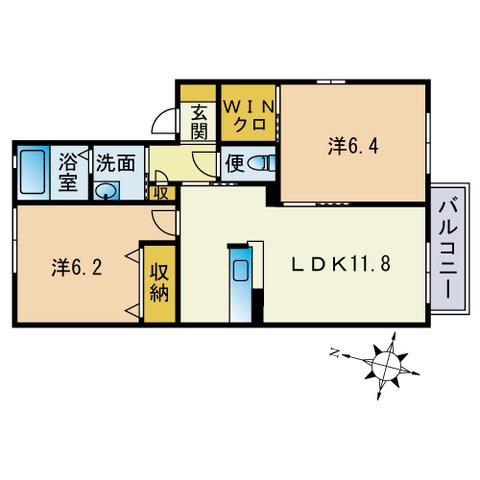 コーラルリーフ小戸B棟(2LDK/2階)の間取り写真