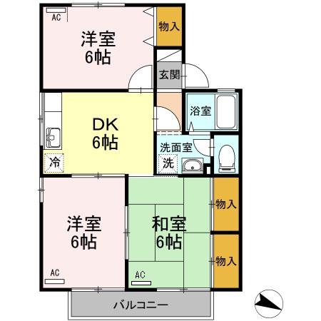 セジュール西桃山B(3DK/2階)の間取り写真