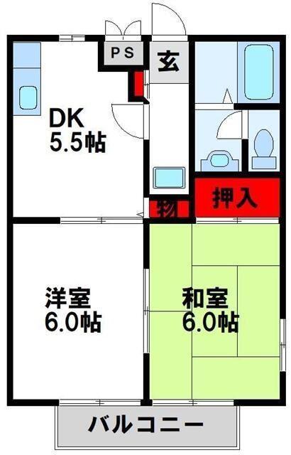 ビーライン上吉田A棟(2DK/2階)の間取り写真