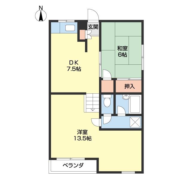 KアパルトマンII(2DK/2階)の間取り写真