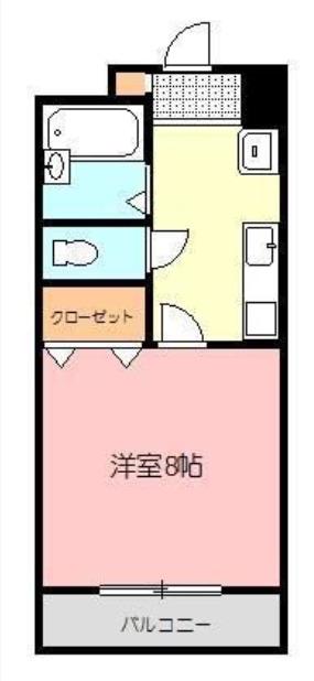 コートルネッサンス福岡(1K/2階)の間取り写真