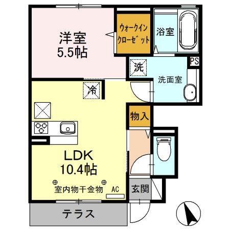 カーサ ボンジョルノ(1LDK/1階)の間取り写真