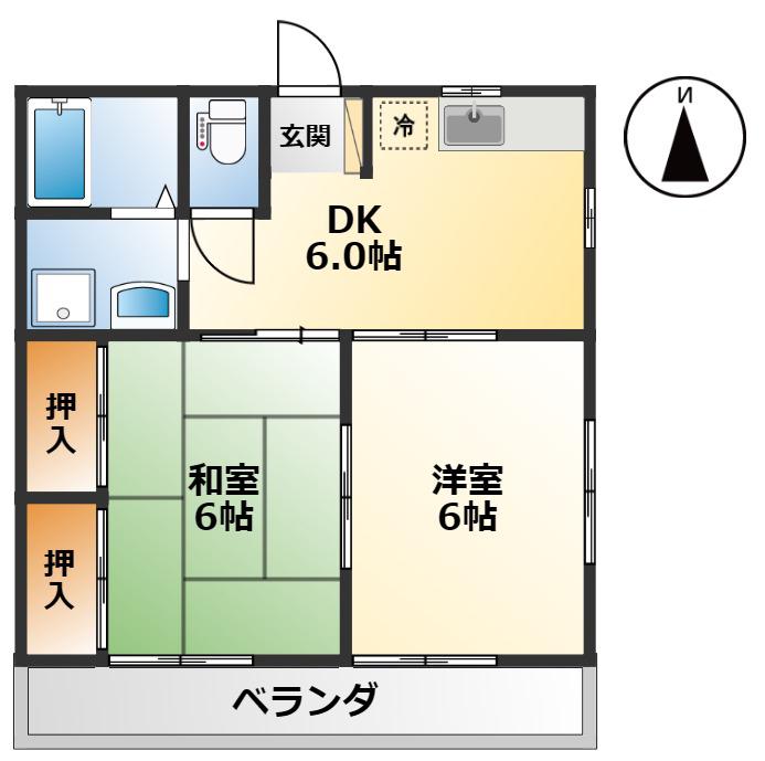 ソワサント成田C(2DK/2階)の間取り写真