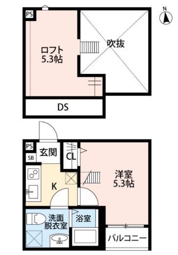 カスミ美原町(1K/1階)の間取り写真