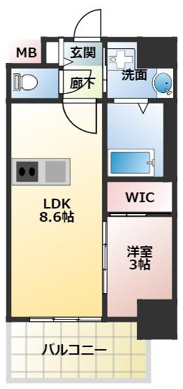 セレニテ江坂グランデ(1LDK/9階)の間取り写真
