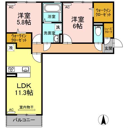 リーリエ中吉野(2LDK/1階)の間取り写真