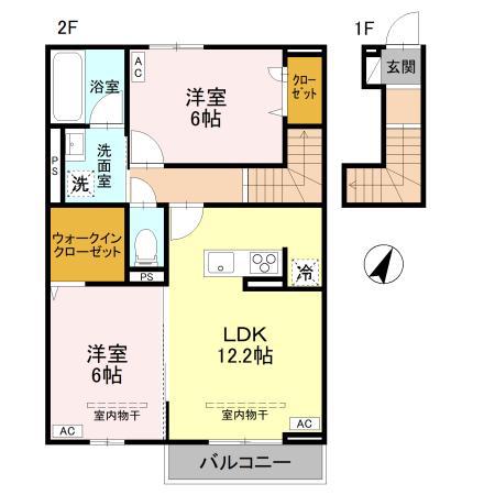 ハイムフリーデ B(2LDK/2階)の間取り写真