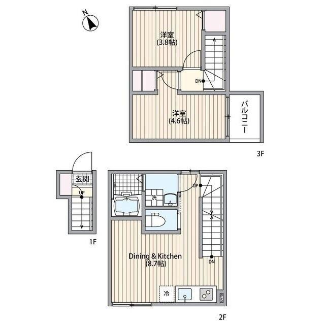 ミハス三軒茶屋(2DK/2階)の間取り写真