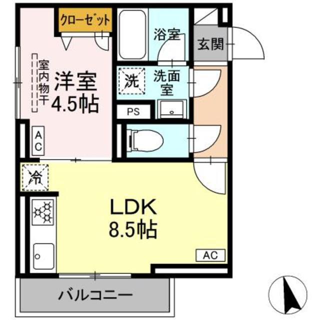 セレスティア羽沢B棟 B棟(1LDK/2階)の間取り写真