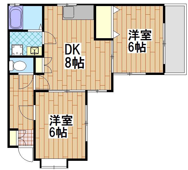 駒岡コートタウン(2DK/2階)の間取り写真