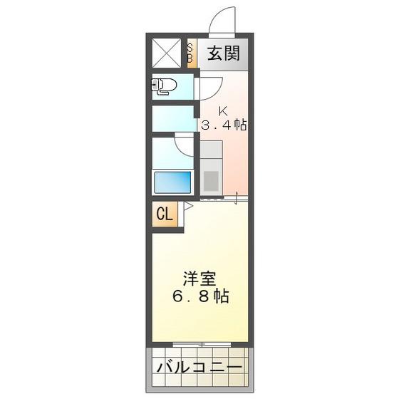 ラフォーレ別名(1K/2階)の間取り写真