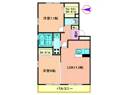 セジュールK・I(2LDK/2階)の間取り写真