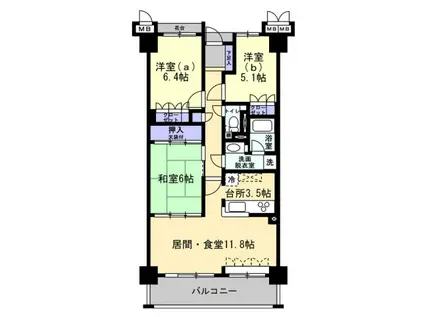 サーパスシティ大供(3LDK/4階)の間取り写真