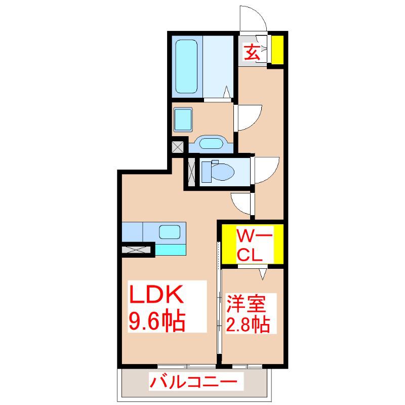 カーササクラ(1LDK/1階)の間取り写真