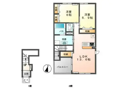 エクセルパレス(2LDK/2階)の間取り写真