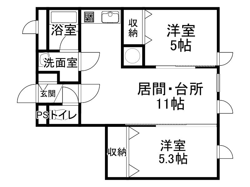 ラグ161W(2LDK/2階)の間取り写真
