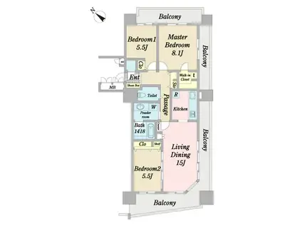 Dグラフォート沖縄タワー(3LDK/5階)の間取り写真