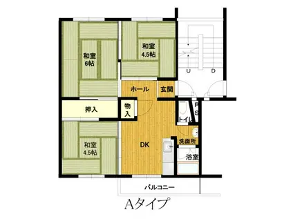 地下鉄西神・山手線 伊川谷駅 バス乗車時間:15分 最寄りバス停で下車 徒歩1分 5階建 築54年(3DK/5階)の間取り写真