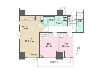 パークハウス平河町(2LDK/2階)の間取り写真