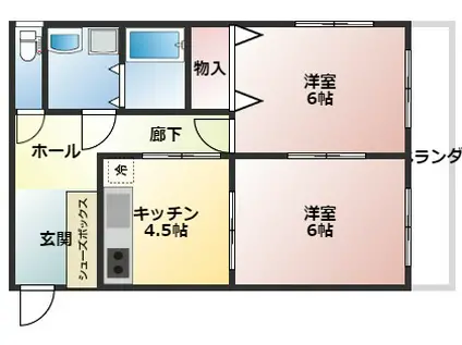 ソレイユ六甲(2DK/2階)の間取り写真