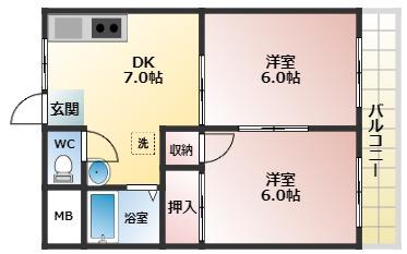 尾崎ハイツA棟(2DK/1階)の間取り写真