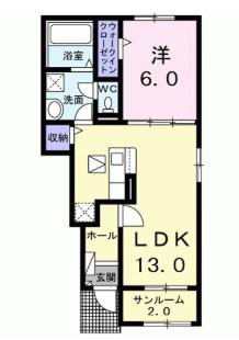 サンリットベルA棟(1LDK/1階)の間取り写真