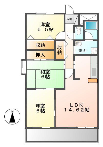 サニーコート坂野(3LDK/3階)の間取り写真
