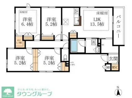 マリンハイツ北(4LDK/2階)の間取り写真